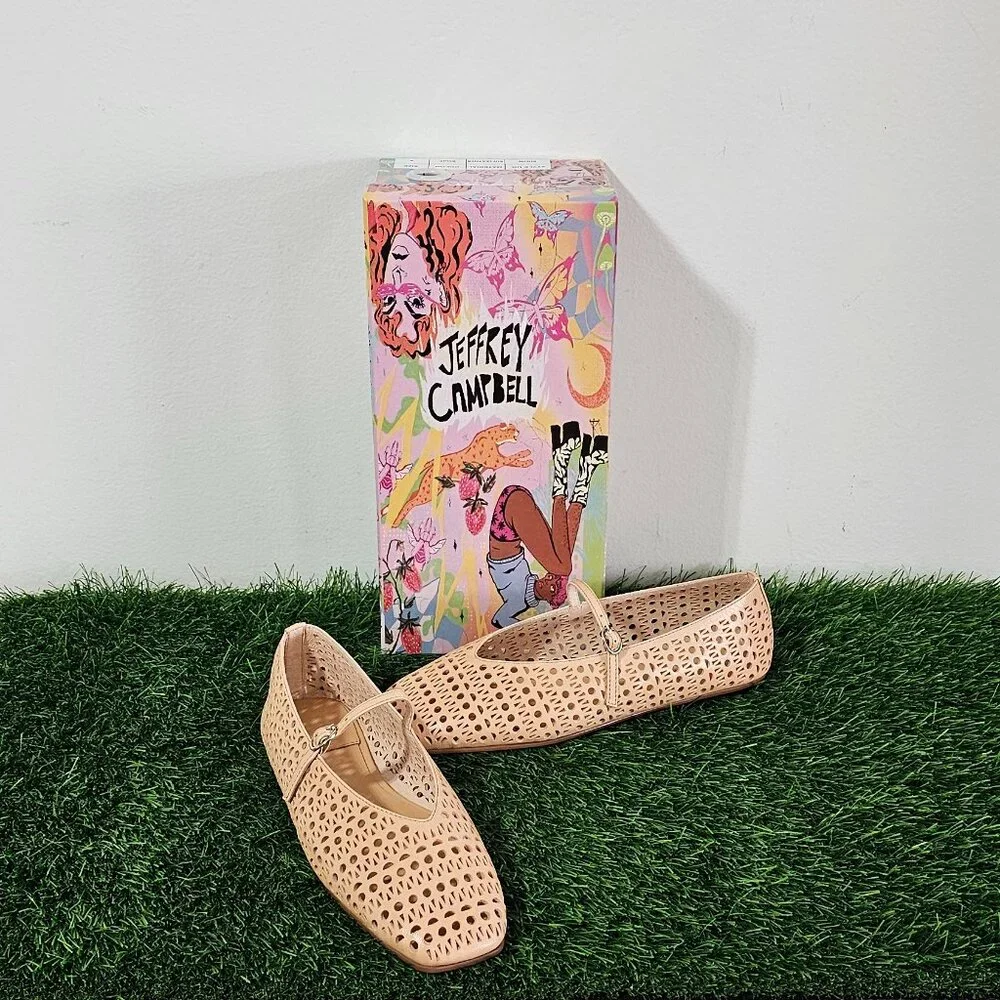 Jeffrey Campbell KHLOE Perforated Square Toe Flat - Beige - Women's Size 8